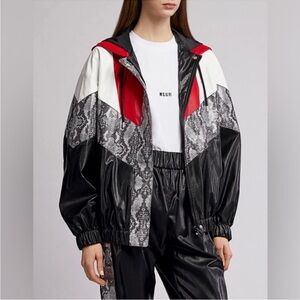 MSGM Snake Skin Patchwork Faux Leather Hoodie Jacket